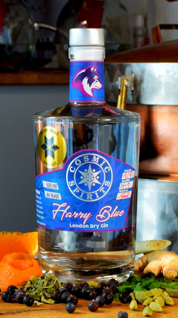 Cosmic Harry Blue Gin Bild mit Deko